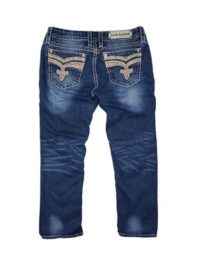 Rock Revival Sorrel Easy Capri Blue Jeans Womens Embellished Pocket Size 31 (32)